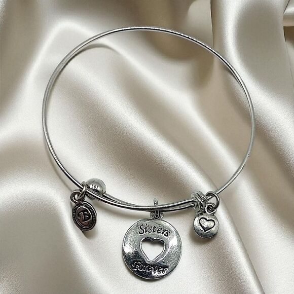 Brighton Sisters Forever Bangle Bracelet Expandable Silver Tone Charm Vintage  - Picture 11 of 16